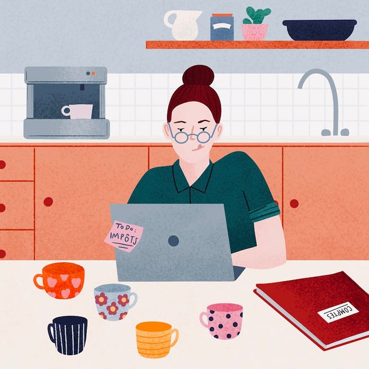 Illustration of a woman completing taxes obligations on her computer