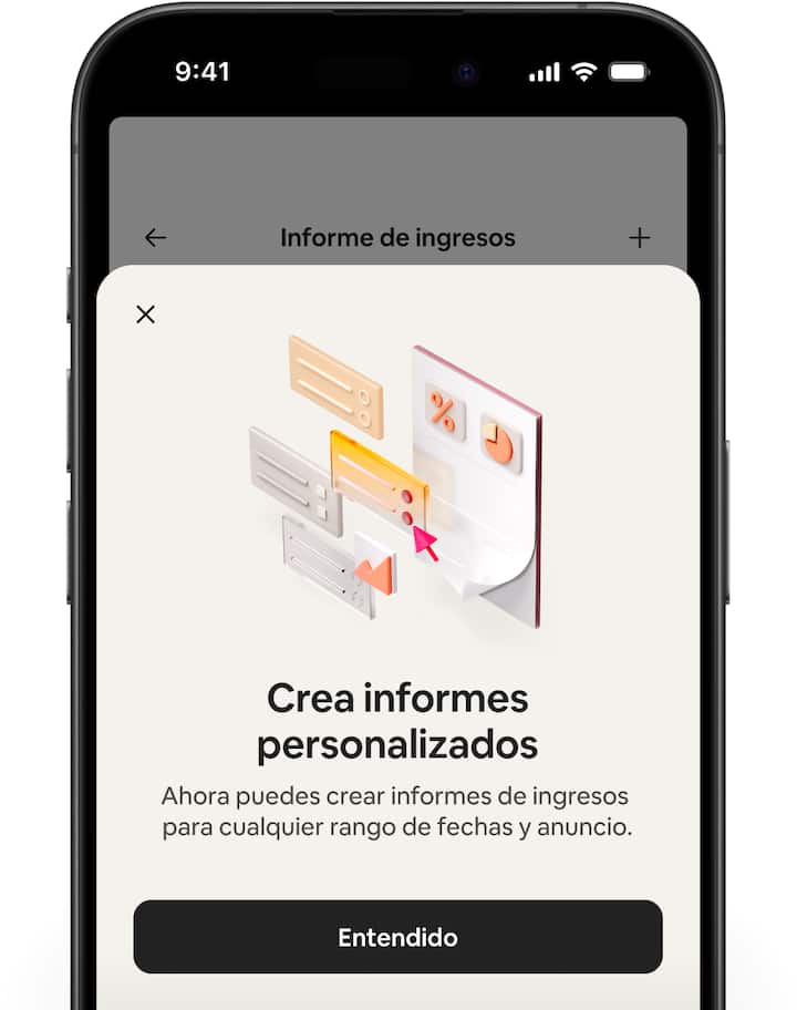 Pantallas de Airbnb que muestran el panel de ingresos y explican los pasos para crear un informe personalizado.