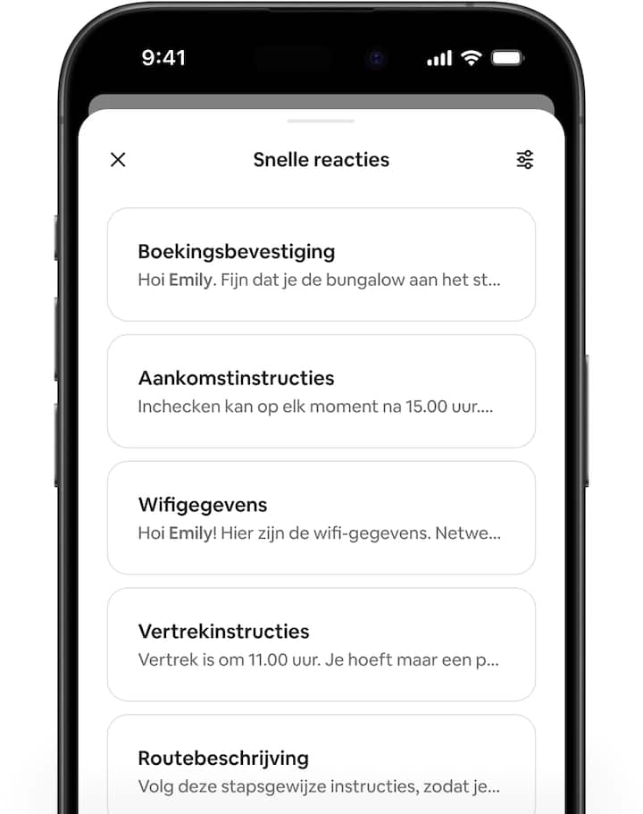 Airbnb-app met berichten tussen een host en een gast en de nieuwe sjablonen voor snelle reacties.