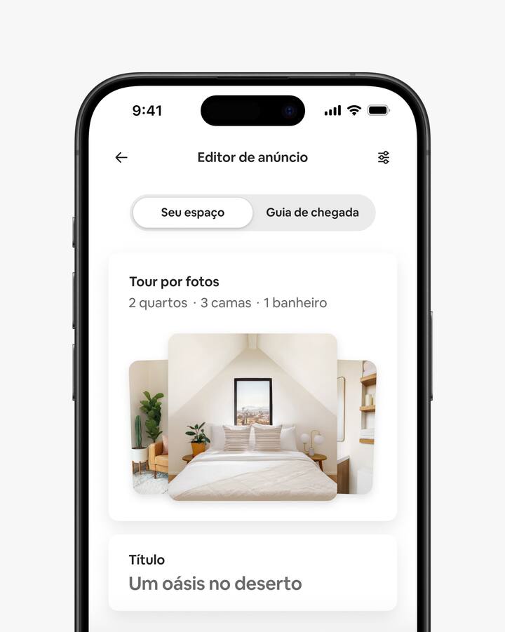Uma imagem do editor do anúncio mostra 3 fotos do tour por fotos da acomodação