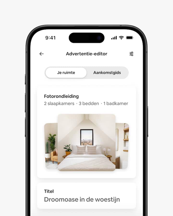 Een afbeelding van de Advertentie-editor met drie afbeeldingen uit de fotorondleiding van die advertentie.