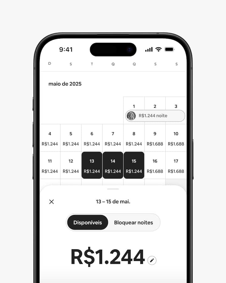 Uma imagem mostra um anfitrião ajustando datas e preços no seu calendário