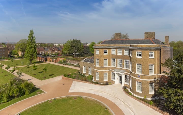Aerial view of a park with gallery
