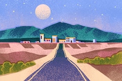 Illustration of the desert with a full moon