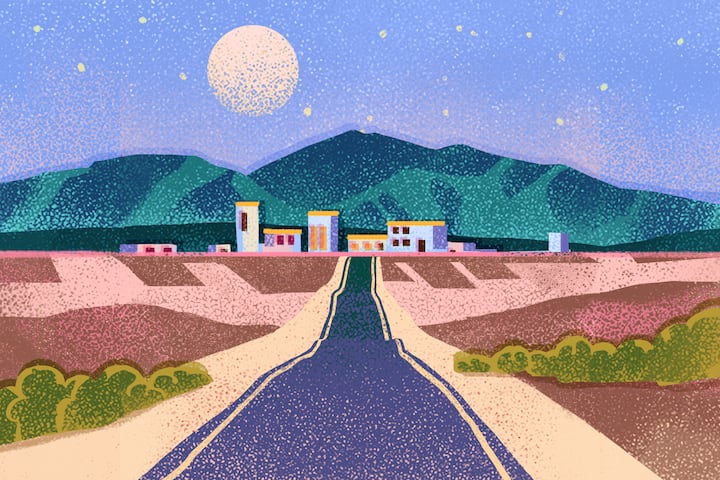 Illustration of the desert with a full moon