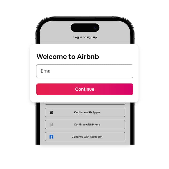 Airbnb’s login screen on a phone