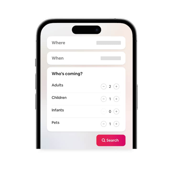 Phone with simplified Airbnb search screen