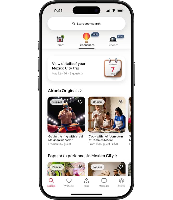 Aplikacija Airbnb u kojoj se vide relevantne preporuke za predstojeće putovanje.