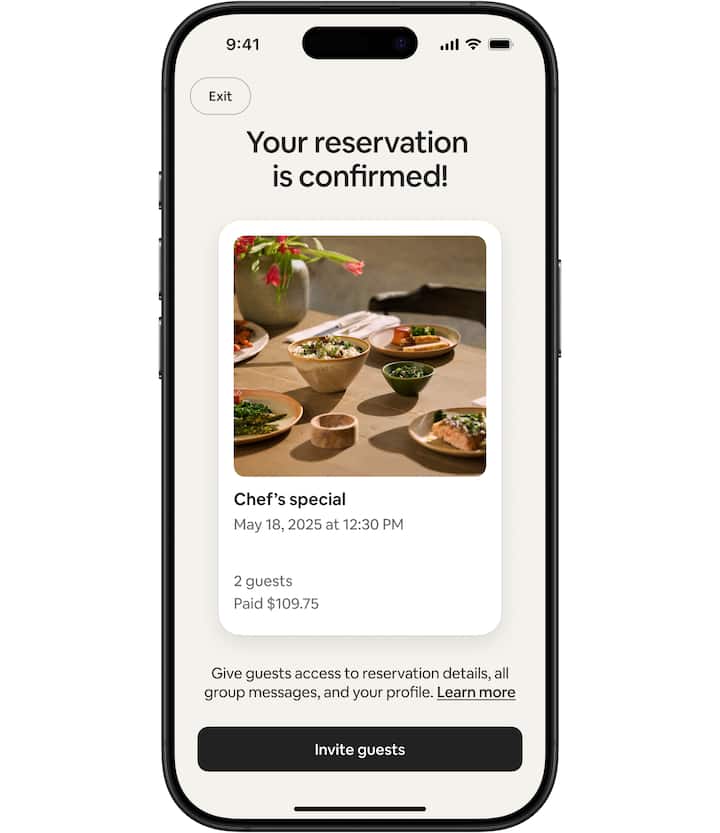 Airbnb app showing a service reservation that has been booked and paid for.