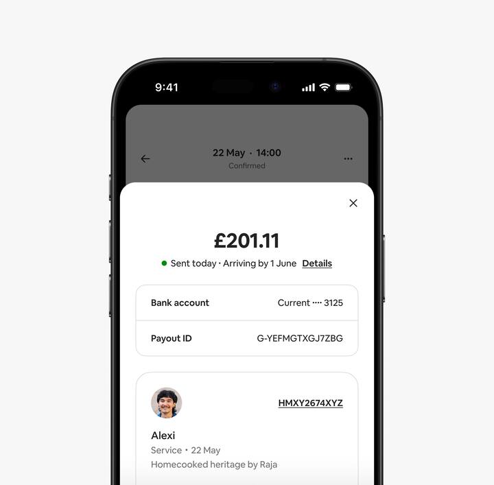 An in-app screen that shows a host receiving a payment confirmation.