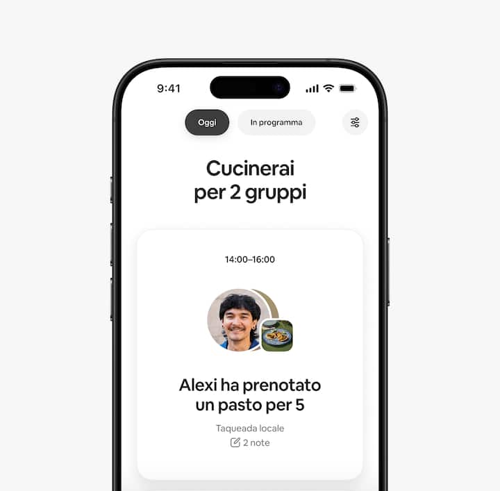 La scheda Oggi nell'app di Airbnb, come appare a un host, con i dettagli delle prenotazioni in corso.