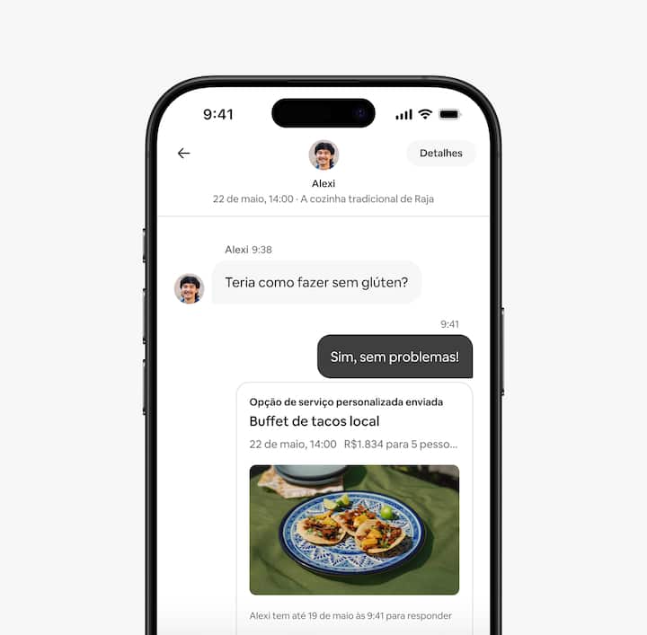A vista de um chat a mostrar uma conversa entre anfitrião e cliente.
