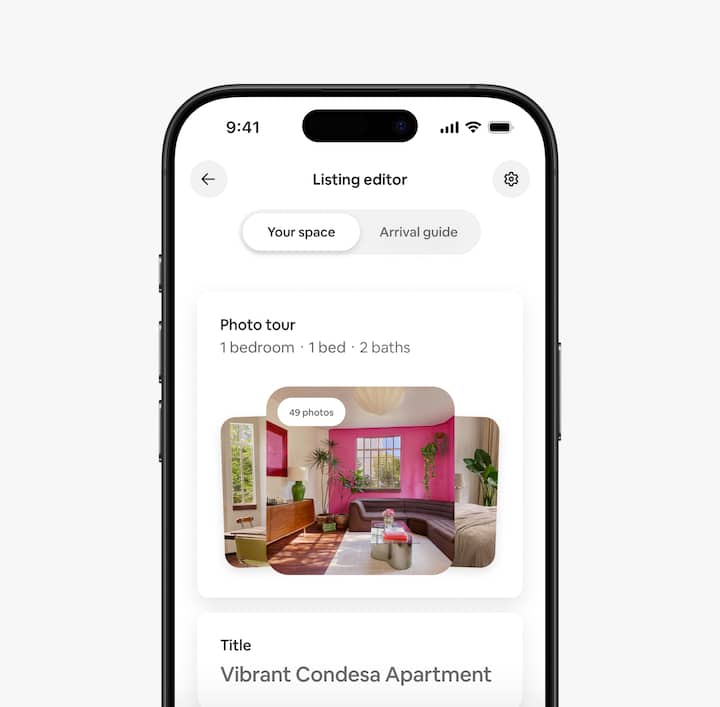 Airbnb app showing the ease of adjusting your settings and details in the Listings tab.