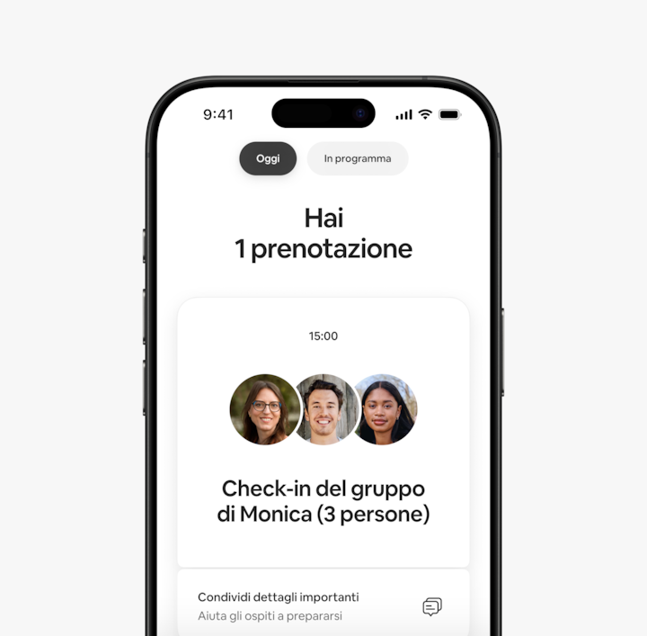 L'app di Airbnb mostra i promemoria e le prenotazioni attuali e future.