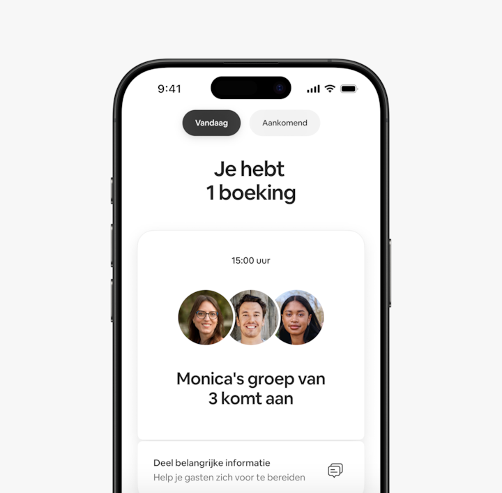 De Airbnb-app met huidige boekingen, herinneringen en aankomende boekingen.
