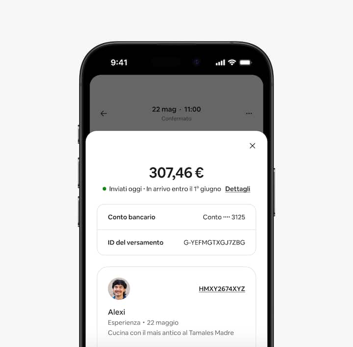 Una schermata dell'app che mostra un host che riceve una conferma di pagamento.