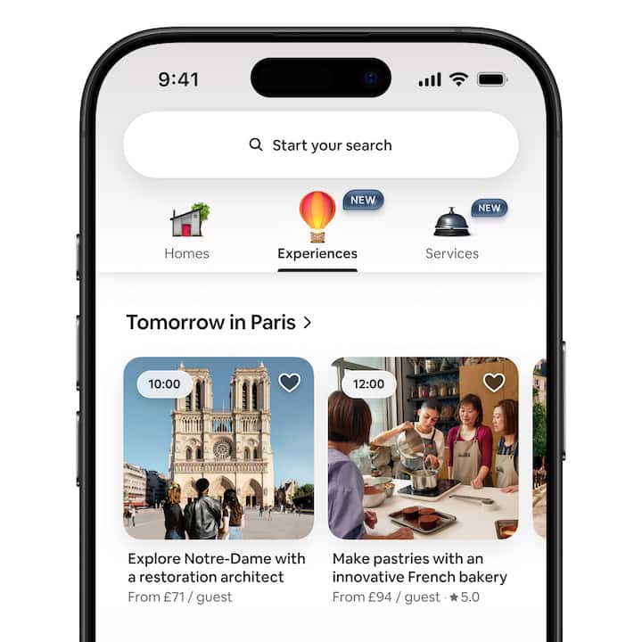 A guest’s view of the new Experiences tab in the Airbnb app that shows several local experiences coming up soon.