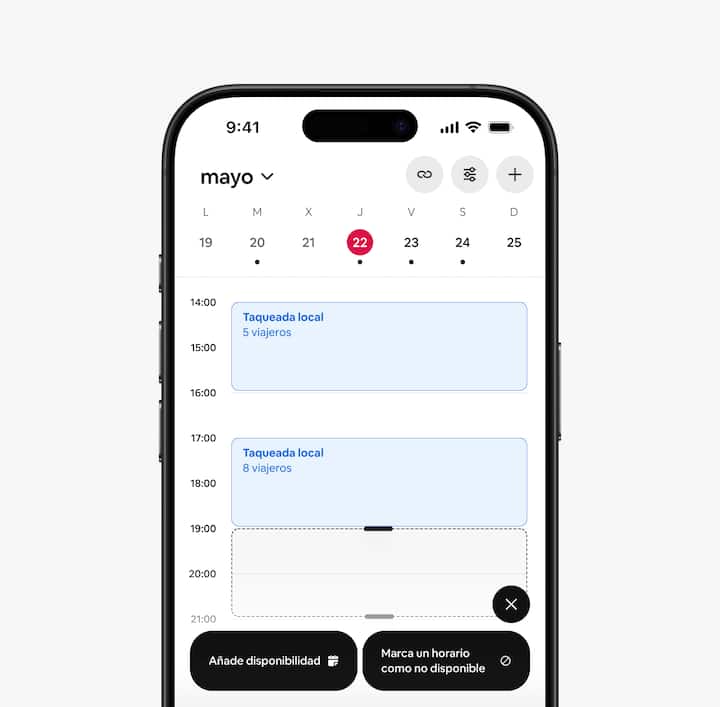 Una vista en la aplicación del calendario de un anfitrión que muestra los eventos sincronizados con Google Calendar.