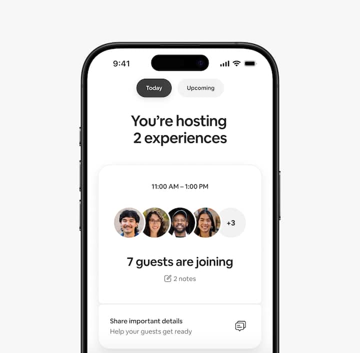 A host’s view of the Airbnb app highlighting that they have multiple experiences booked today and how many guests they are expecting.