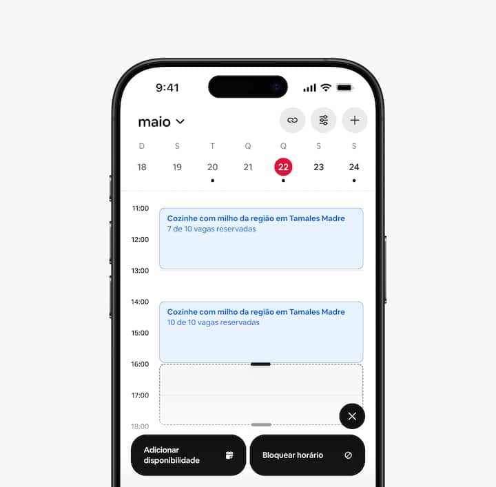 A visualização do calendário que mostra como o Airbnb pode se sincronizar com os calendários dos anfitriões para preencher as reservas.