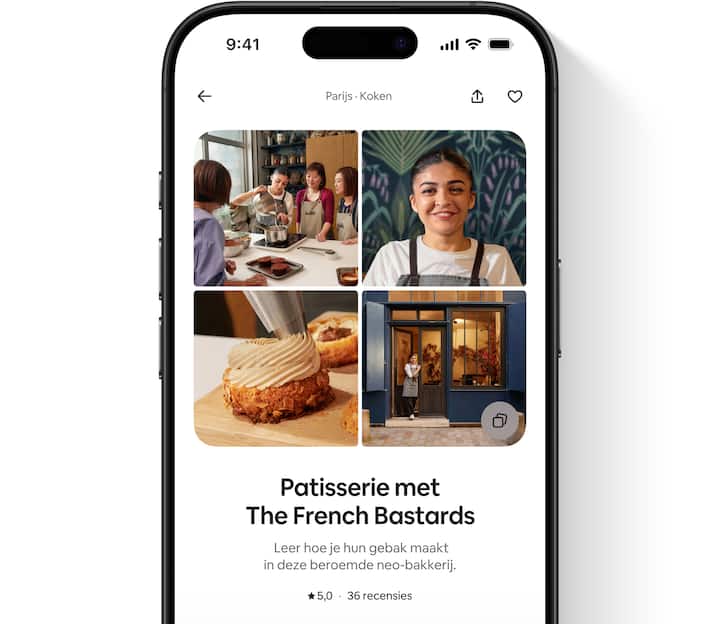 Een advertentie van een activiteit gezien vanuit een gast, met foto's, een beschrijving, de huidige sterrenbeoordeling en het aantal recensies.