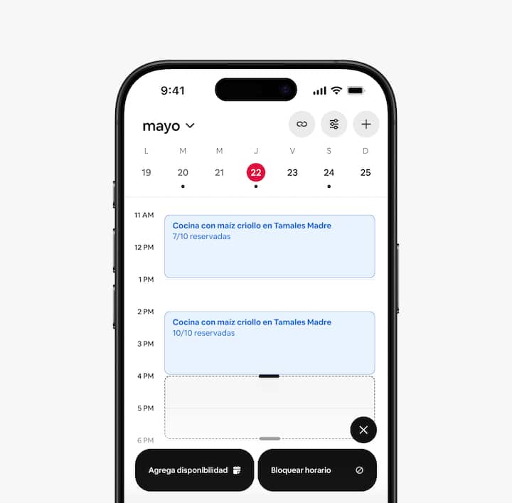 Vista del calendario que muestra cómo Airbnb puede sincronizarse con los calendarios de los anfitriones para completar las reservaciones.