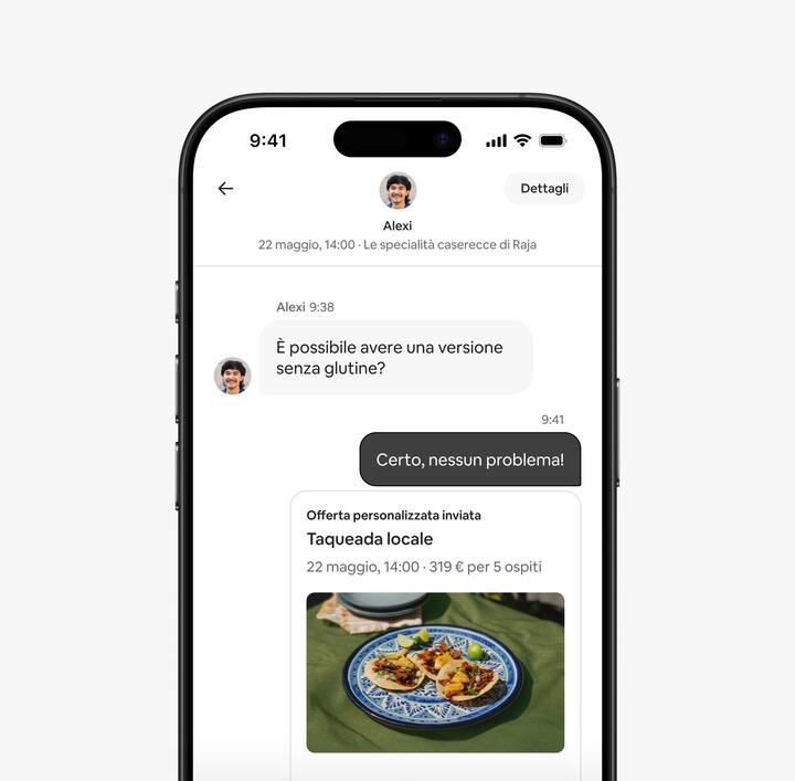 La vista di un host su una chat che mostra i messaggi scambiati con un ospite.