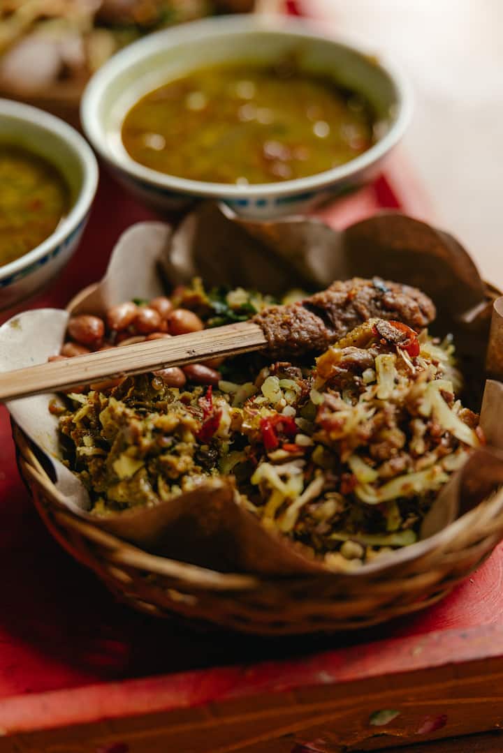 Local Balinese food, lawar with sate