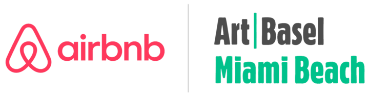Airbnb logo paired with Art Basel Miami Beach logo, promoting accommodations near the 2025 art fair