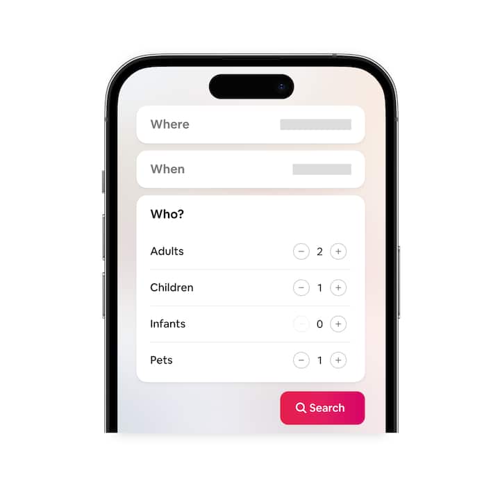 Phone with simplified Airbnb search screen