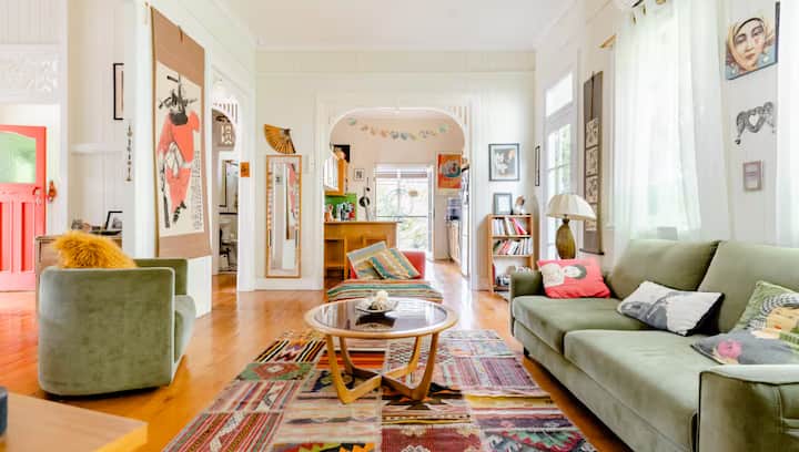 Colorful living room with eclectic decor