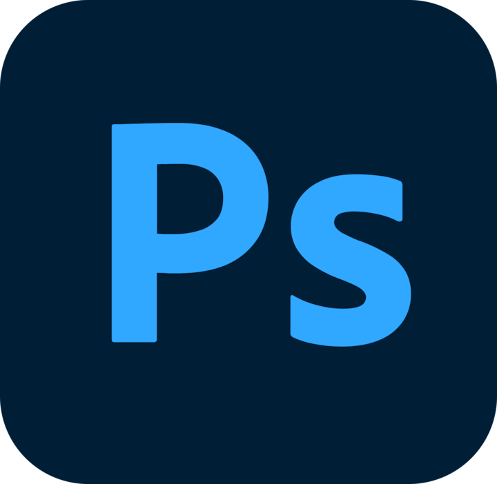 Logo Adobe Photoshop avec un fond carré bleu foncé et les lettres « Ps » en bleu clair au centre, représentant le logiciel recommandé pour l'édition et la fusion d'images HDR.