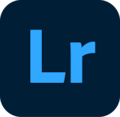 Adobe Lightroom logo featuring a blue square with rounded corners and the letters 'Lr' in bright blue on a dark background.
