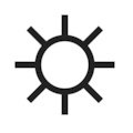 A black and white icon of a camera aperture symbol, representing camera settings.