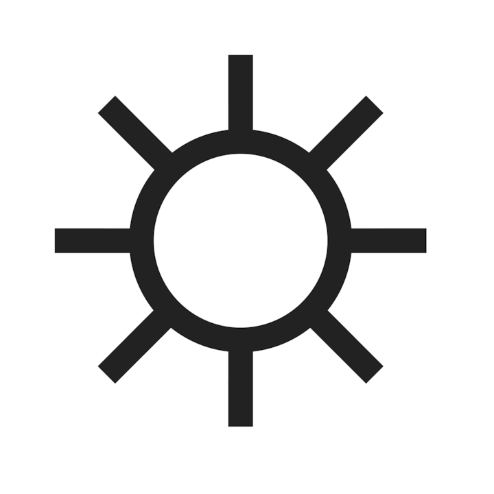 Icône en noir et blanc représentant le diaphragme d'un objectif, pour évoquer les réglages de l'appareil photo.