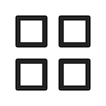 Four black square icons arranged in a 2x2 grid, representing the four areas of focus in Airbnb's photography style.