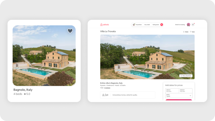 Une villa de campagne paisible à Bagnolo, en Italie, avec un extérieur en pierre, une piscine privée et un environnement verdoyant sous un ciel bleu sans nuages.