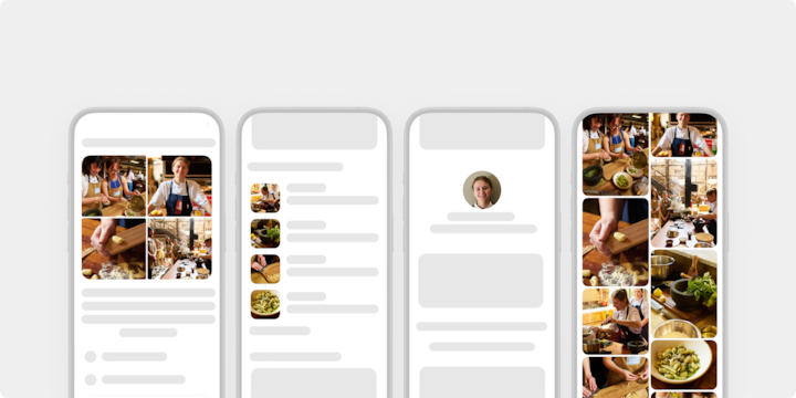 Un écran d'application mobile affichant un atelier de cuisine, présentant des photos de personnes cuisinant ensemble, des ingrédients frais et des repas servis dans une cuisine accueillante.