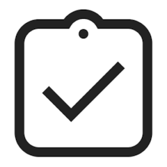 Black clipboard icon with a checkmark, representing completion and readiness to get started with Airbnb Luxe guidelines.