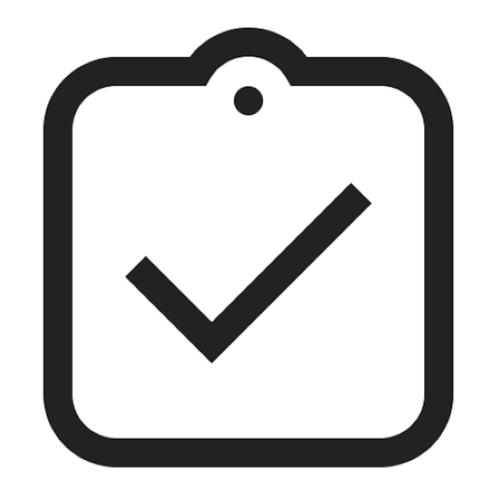 Icône noire représentant un porte-bloc avec une coche, symbolisant que tous les éléments de la check-list sont cochés et qu'il est temps de commencer à appliquer les consignes Airbnb Luxe.