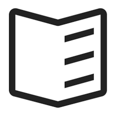 A minimalist black-and-white illustration of an open book with three horizontal lines on one page, symbolizing a guide or resources.