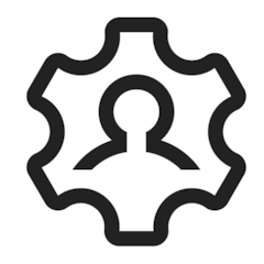 Icon of a person silhouette centered within a gear shape, symbolizing onboarding or getting started resources.