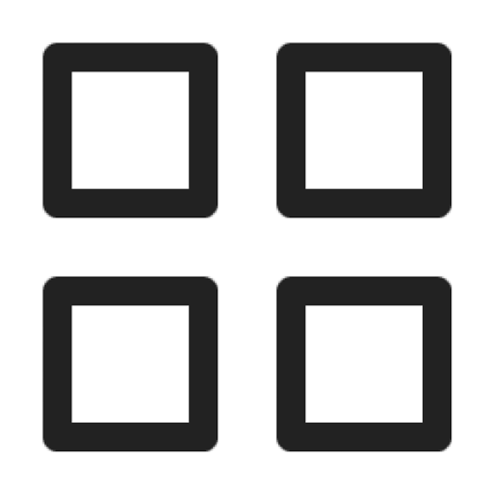 Une icône en noir et blanc de quatre carrés disposés en grille, symbolisant des sections ou des catégories structurées reflétant l'organisation en quatre parties du guide.