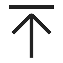 Black upward-pointing arrow with a horizontal black bar above on a white background, symbolizing progress or starting a guide.