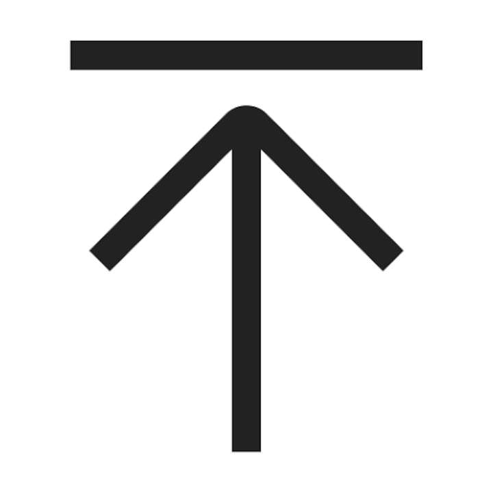 Flèche noire pointant vers le haut surmontée d'une barre noire horizontale, le tout sur fond blanc, symbolisant la progression ou le début d'un guide.