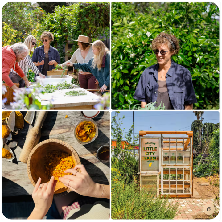 Gros plan sur des mains préparant un mélange de pétales orange dans un bol en bois, avec des épices et des outils visibles sur une surface en bois rustique.