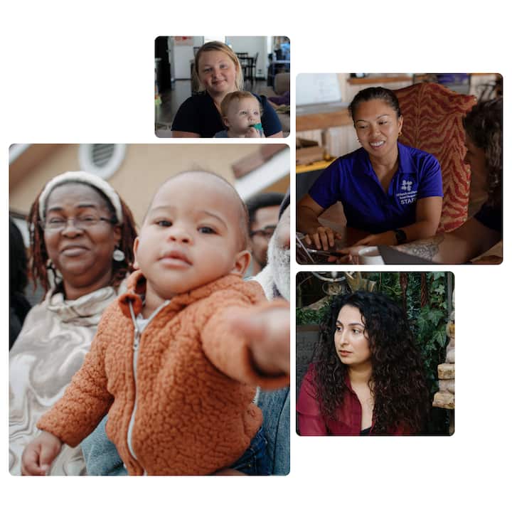 Collage of hosts, guests and volunteers