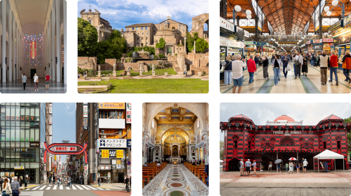 Les ruines d'une ancienne structure romaine avec des arcs de pierre et de la végétation, sous un ciel bleu vif.
