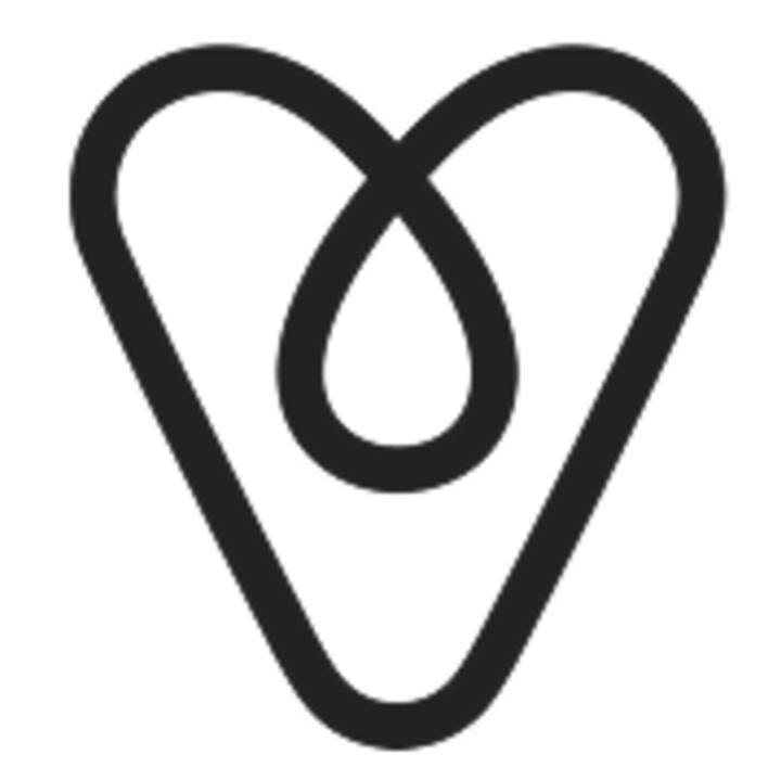 Logo Airbnb avec un design noir minimaliste ressemblant à un cœur inversé.