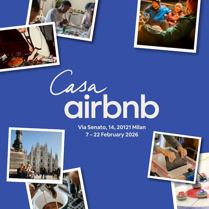 Casa Airbnb collage highlighting experiences, food, crafts, and moments around Milan.
